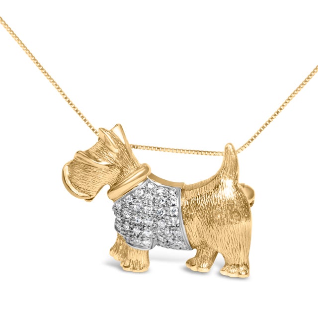 18K Yellow Gold1/3 Cttw Diamond Scottish Terrier Brooch Pin and Pendant with Satin Finish (G-H Color, VS2-SI1 Clarity) - NO CHAIN INCLUDED For Sale - Image 4 of 6