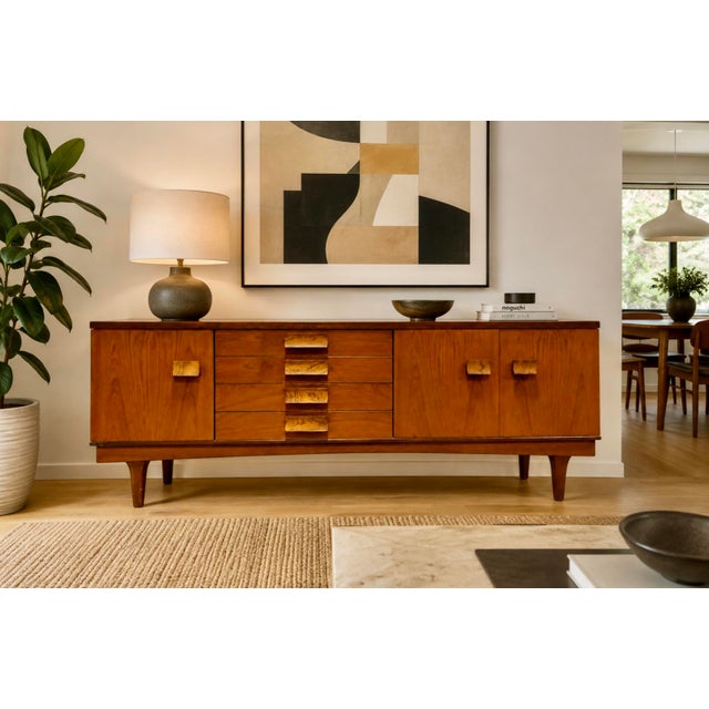 Mid-Century Modern Extra Long Mid Century Modern Teak + Rosewood Credenza / Sideboard by Bath Cabinet Makers, Made in England, C. 1960's For Sale - Image 3 of 18