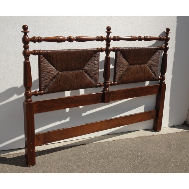 Vintage French Country Wood & Rush Full Size Headboard Chairish