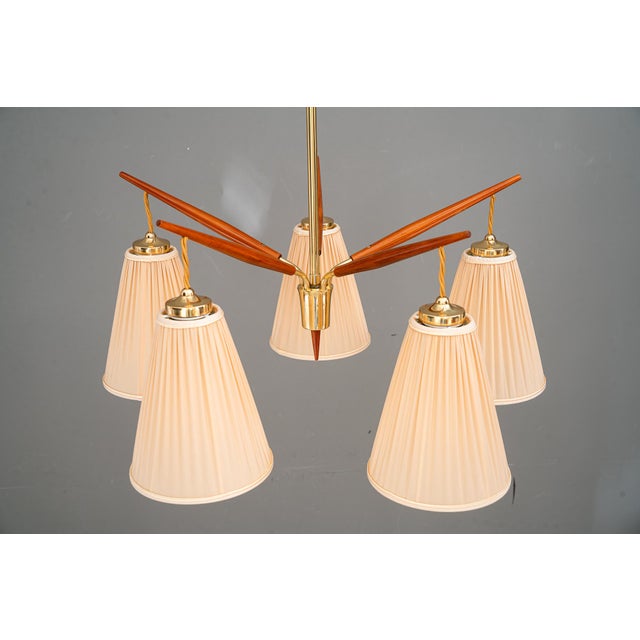 Chandelier with Fabric Shades from Rupert Nikoll, Vienna, 1950s For Sale - Image 9 of 18
