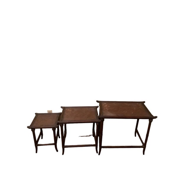Chinoiserie 1980s Set of 3 Pagoda Style Bamboo Nesting Tables For Sale - Image 3 of 10