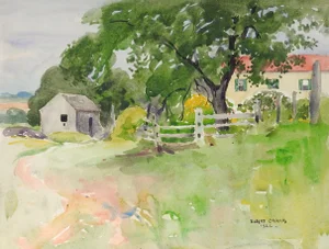 1922 New England Farm Watercolor Painting by Egbert Cadmus