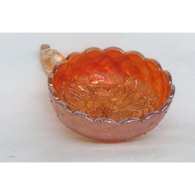 Imperial Marigold Carnival Glass Quilted Pansy Flowers Nappy Candy Dish For Sale - Image 12 of 12