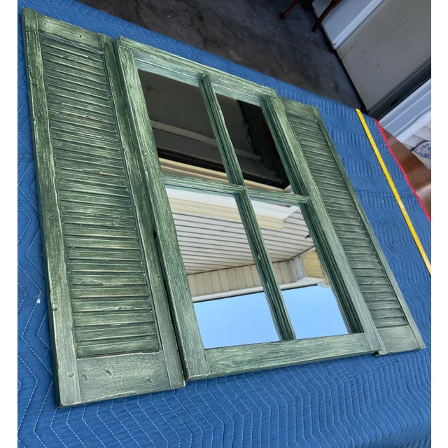 Forest Green Vintage Shabby Window Shutter Wall Mirror For Sale - Image 8 of 8