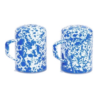 Crow Canyon Home Splatterware Blue & White Marble Salt & Pepper Shaker - A Pair For Sale