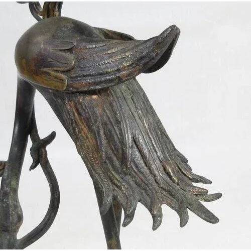 Meiji Early 20th Century Japanese Shokudai Bronze Candlestick Antique Metal Crane Bird Tortoise Animal Lotus For Sale In Los Angeles - Image 6 of 12