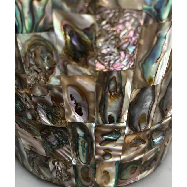 Metal Vintage Taxco Mexican Abalone & Brass Ice Bucket W Tongs For Sale - Image 7 of 13