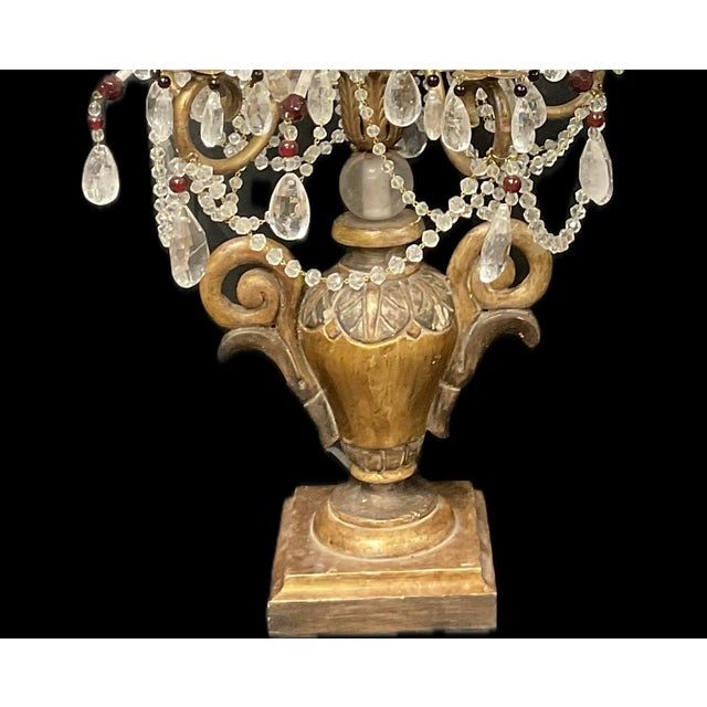 Neoclassic Giltwood and Rock Crystal Girandole Lamps a Pair For Sale - Image 10 of 13
