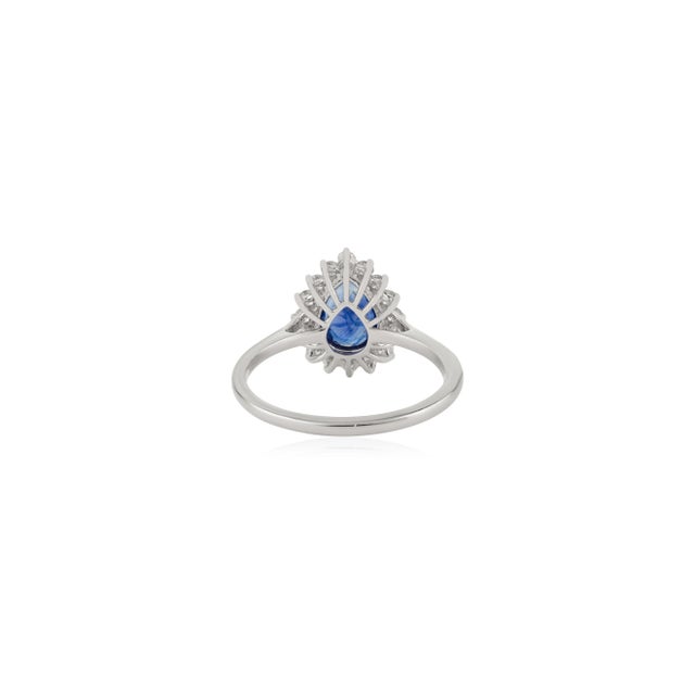 Metal Vr Jewels 1.62 Ct Royal Blue Sapphire Diamond Ring Size 6 in 18k White Gold For Sale - Image 7 of 11