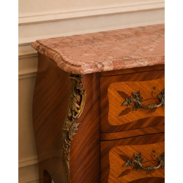 French 1900s French Louis XVI Fruitwood Marble Commode For Sale - Image 3 of 17