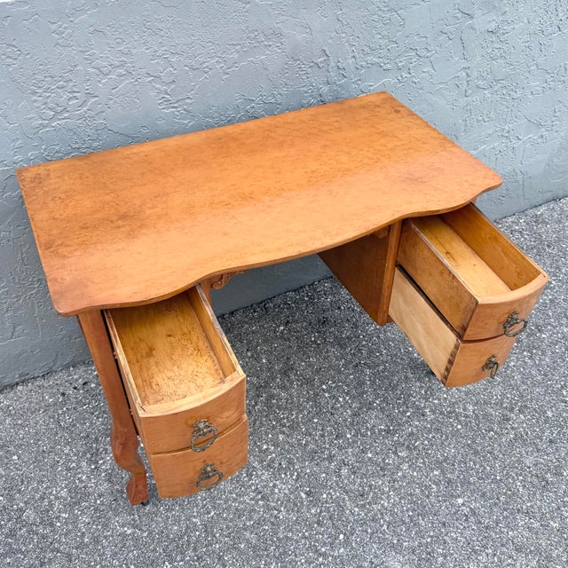 Brown Antique Queen Anne Style Birds Eye Maple Vanity Low Desk For Sale - Image 8 of 10