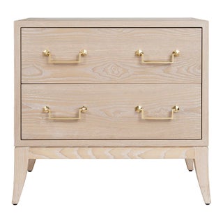 Matthew Izzo Home - Kenna Cerused Oak Two Drawer Side Table With Brass Handles For Sale