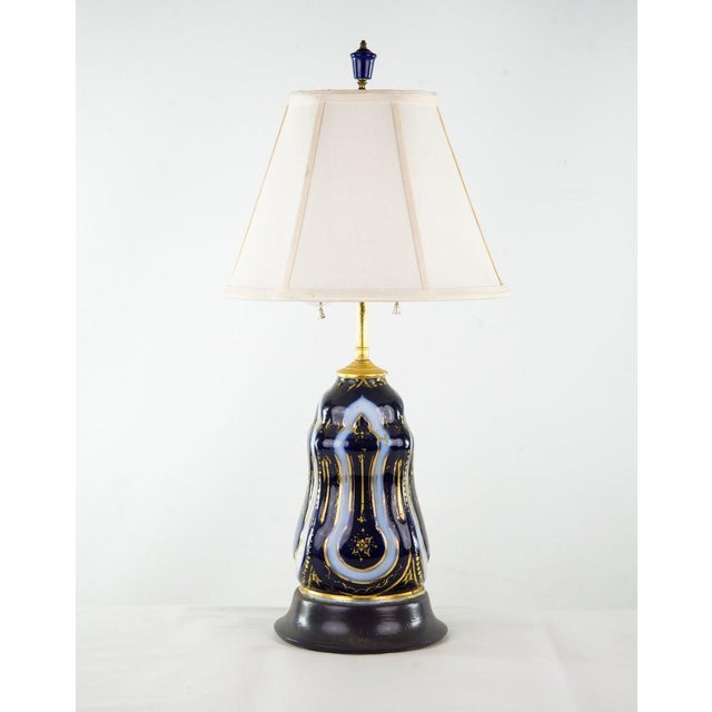 Mid Century Modern Navy Blue And Gold Porcelain Table Lamp Chairish