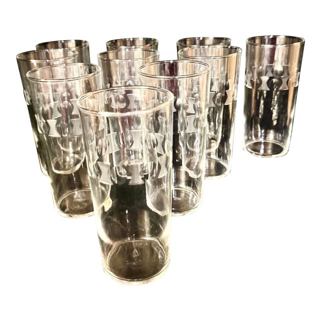 Vintage Federal Glass Etched Highball Glasses - Set of 10 For Sale