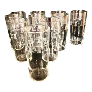 Vintage Federal Glass Etched Highball Glasses - Set of 10