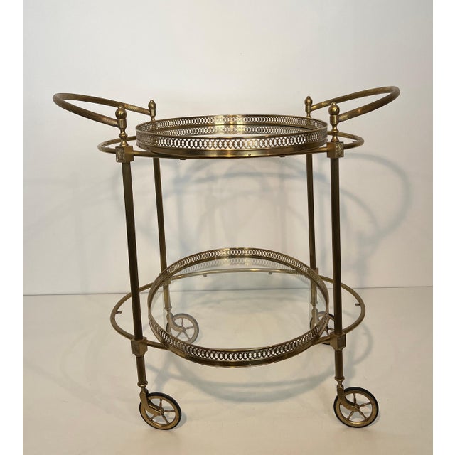 1940s Oval brass bar cart from Maison Jansen, Attributed For Sale - Image 11 of 12