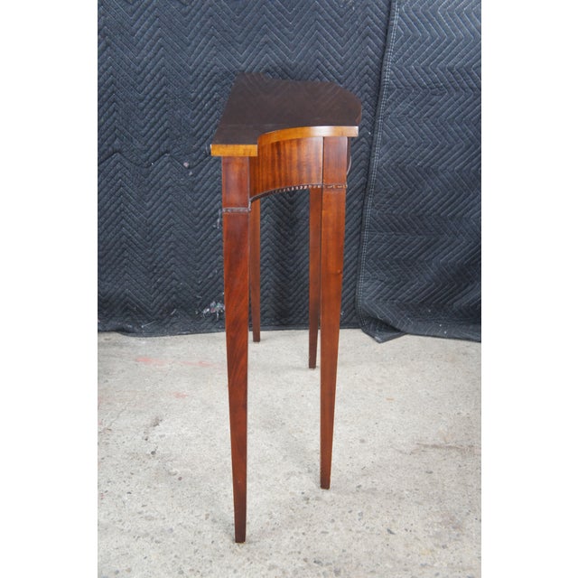 Brown Vintage Federal Style Mahogany Marquetry Inlaid Demilune Console Hall Table For Sale - Image 8 of 13