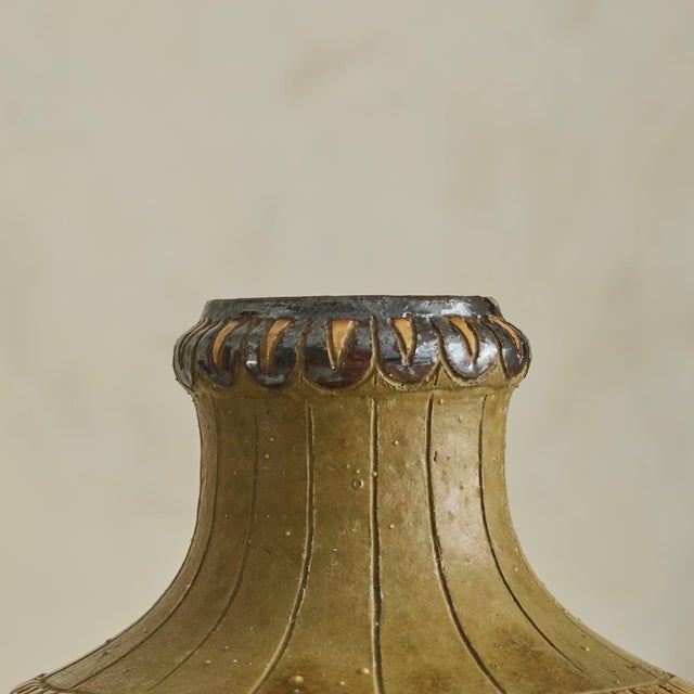 Vintage French Ceramic Vase with Geometric and Flower Motifs For Sale In Chicago - Image 6 of 8