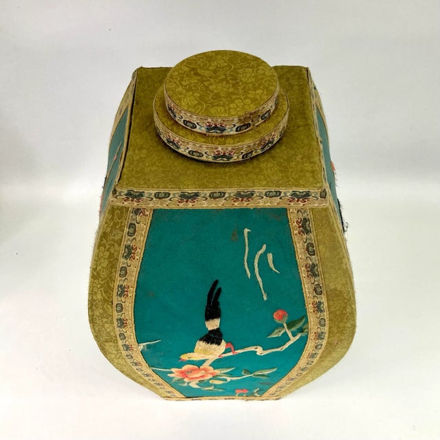 Early 20th Century Pair of Embroidered Silk Containers For Sale - Image 4 of 10