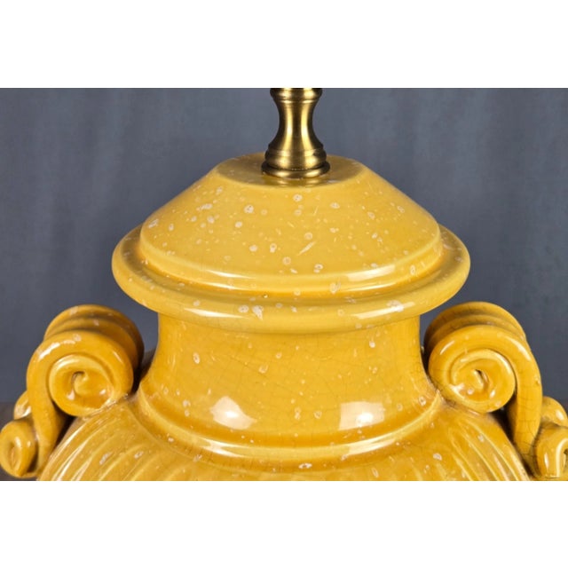Ceramic Wildwood Yellow Ribbed & Handled Pottery Urn Table Lamp For Sale - Image 7 of 14