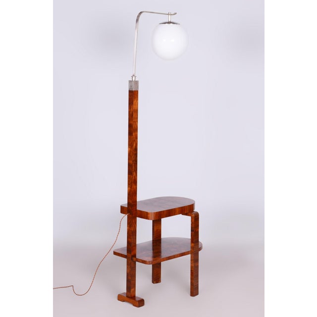 Art Deco Floor Lamp in Walnut with Chrome-Plated Steel and Glass, Czechia, 1930s For Sale - Image 10 of 12