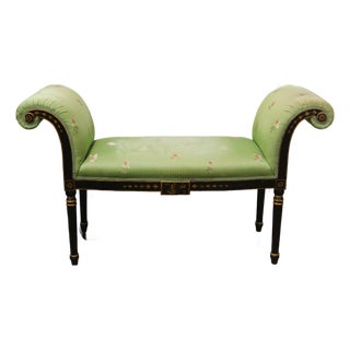 Vintage Regency Style Green Chinoiserie Window Seat Bench For Sale