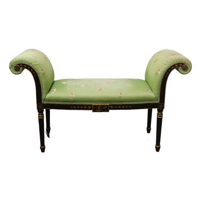 Vintage Regency Style Green Chinoiserie Window Seat Bench For Sale
