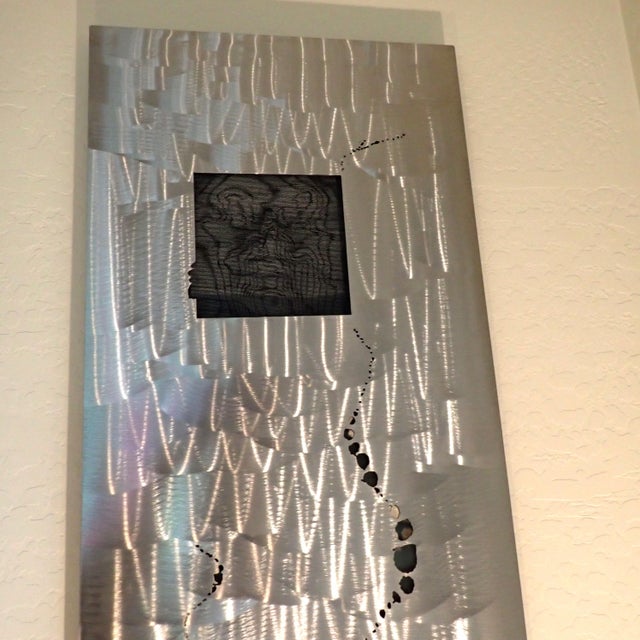 Mark Hilley Stainless Steel 48x20 Face Profile Wall Sculpture Santa Barbara 2000 For Sale - Image 4 of 13