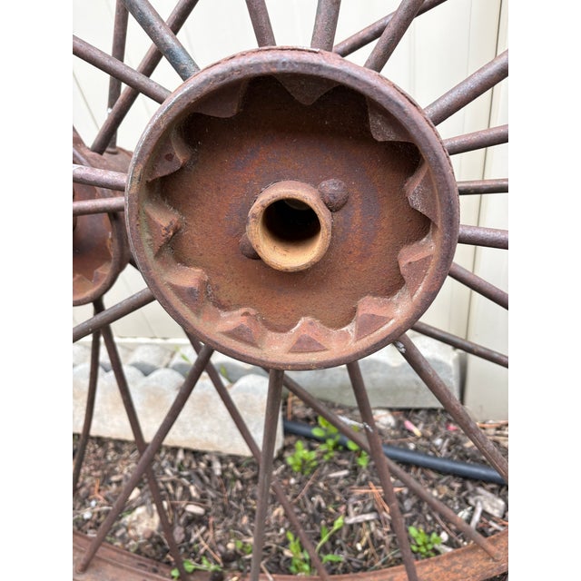 Antique Iron Wagon Wheels - A Pair For Sale - Image 4 of 7