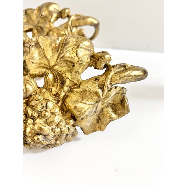 Metal Vintage Gilt Cast Metal Floral Curtain Tiebacks With Hydrangeas, Pair For Sale - Image 7 of 7