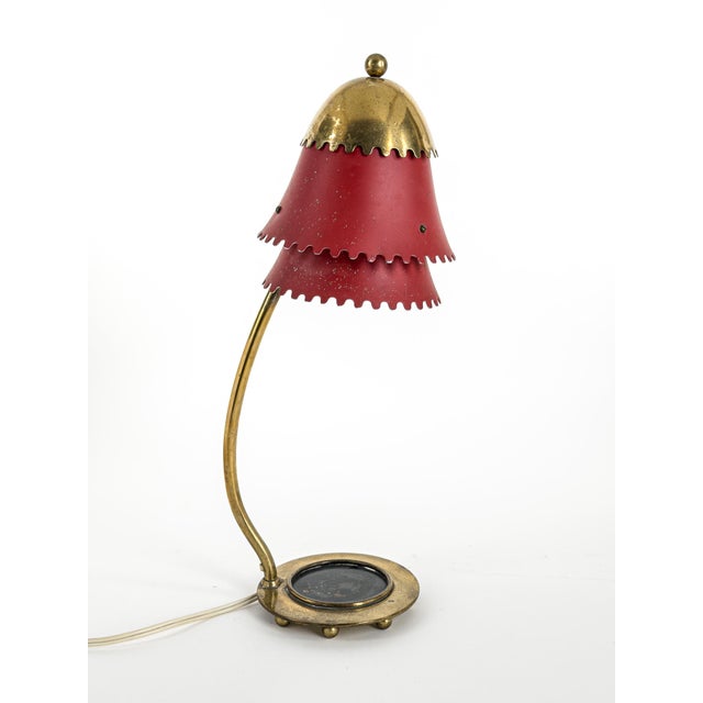 Danish Modern Brass and Red Lacquered Table Lamp, Denmark, 1950s For Sale - Image 9 of 9