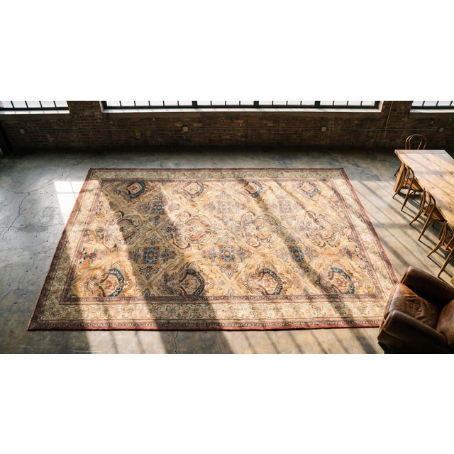 Textile Sensational Camel Color With Cute Floral Design Antique Persian Kirman Laver Rug For Sale - Image 7 of 8