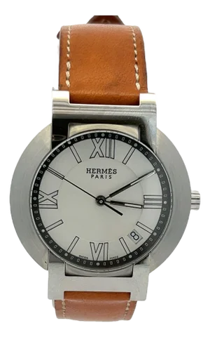 Hermès Clipper Stainless Steel Watch with Barenia Leather Strap – Roman Dial