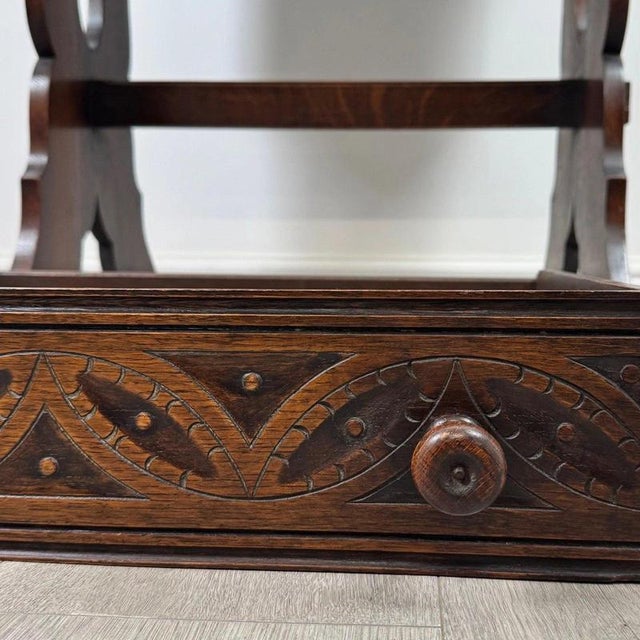 Brown Antique English Oak Side Table with Gallery, 1900s For Sale - Image 8 of 9