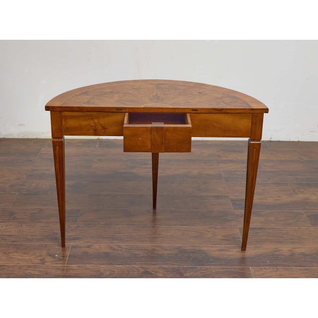 19th Century Italian Walnut Demi-Lune Table With Satinwood Inlay and Rear Drawer For Sale - Image 9 of 10