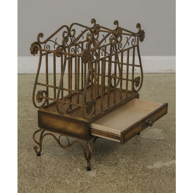 Traditional Decorator Iron Magazine Rack W. Drawer For Sale - Image 3 of 13