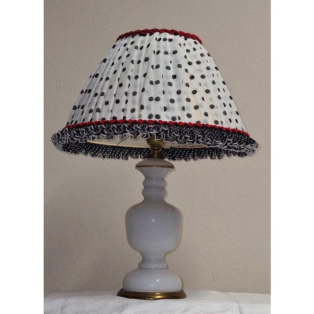 1970s Vintage Table Lamp with Brass-Framed Glass Base and Fabric Shade from Lamplove, 1970s For Sale - Image 5 of 10