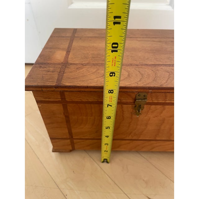 Vintage Small Table Top Chest Trunk Wooden Box With Inlay Trim For Sale - Image 12 of 12
