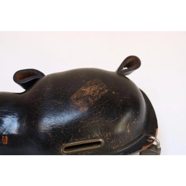 Mid-Century Japanese Modern Kounoike Leather and Brass Hippo Coin Bank For Sale - Image 11 of 12