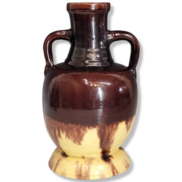 Vintage Double Handled Brown Drip Glaze Amphora Vase/Jug For Sale - Image 11 of 11