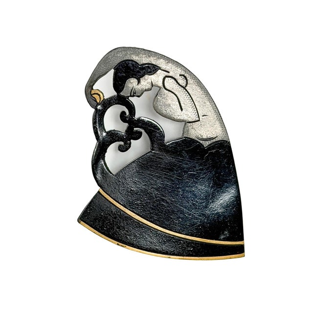 1920s Vintage Art Deco Gilded Galalith Dancer Brooch by Auguste Bonaz, 1920s For Sale - Image 5 of 9