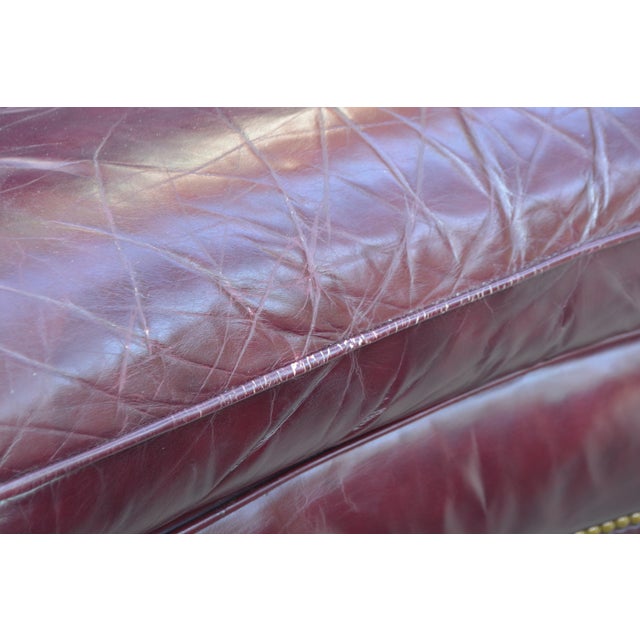 Hancock & Moore Burgundy / Wine Leather Club Arm Chair & Ottoman With Nailhead Trim For Sale - Image 6 of 14