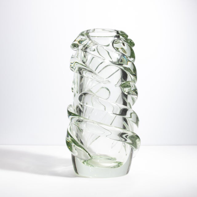 Glass Hand Blown Murano Vase Gomitolo in Clear With a Hint of Green For Sale - Image 7 of 11