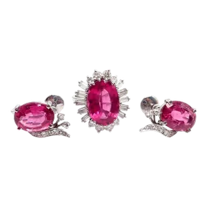 H. Stern 18k White Gold Diamond Pink Tourmaline Ring + Earrings Set - 3 Pieces