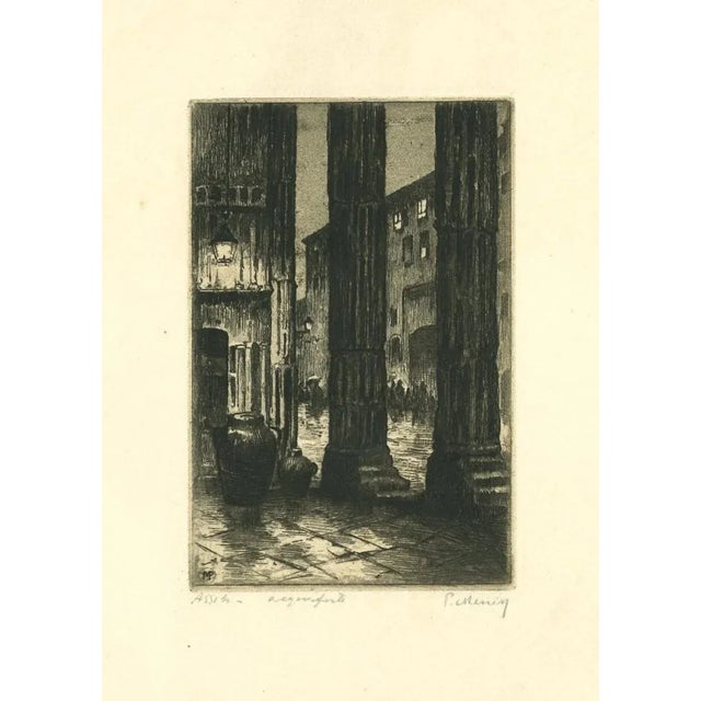 Assisi is an original etching realized by Paolo Menni, mid 20th century. Hand-signed, on the lower right. Titled, on the...