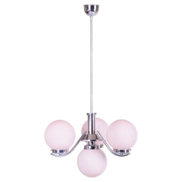 Art Deco Chandelier in Chrome-Plated Steel and Opal Glass, Czech, 1920s For Sale - Image 14 of 14