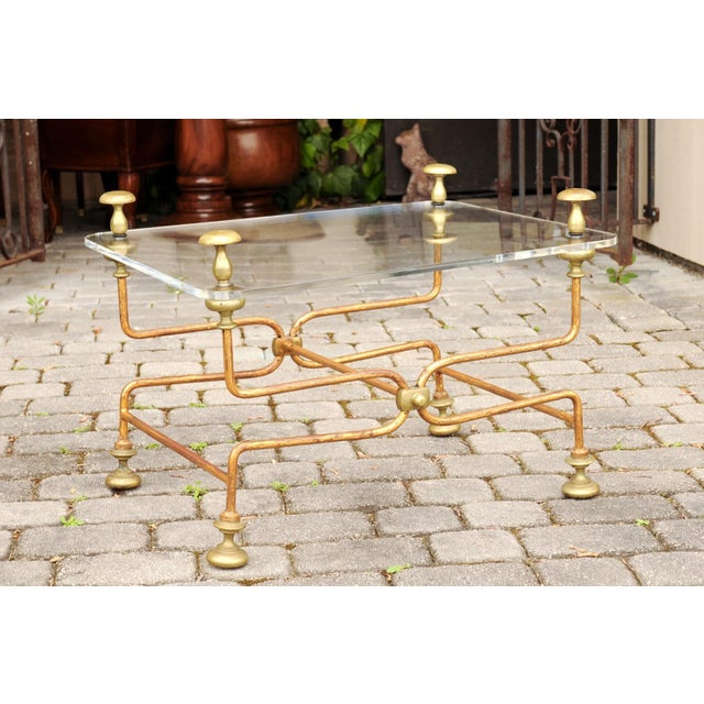 Mid 20th Century Midcentury Italian Vintage Brass Cocktail Table with Lucite Top and Looping Base For Sale - Image 5 of 12