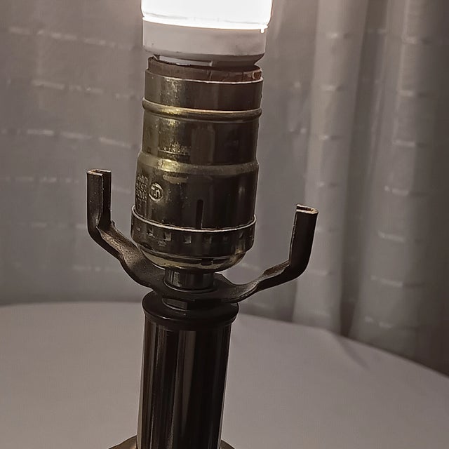 Ceramic Vintage Mid 20th Century White and Grey Color Ceramic and Brass Lamp For Sale - Image 7 of 16