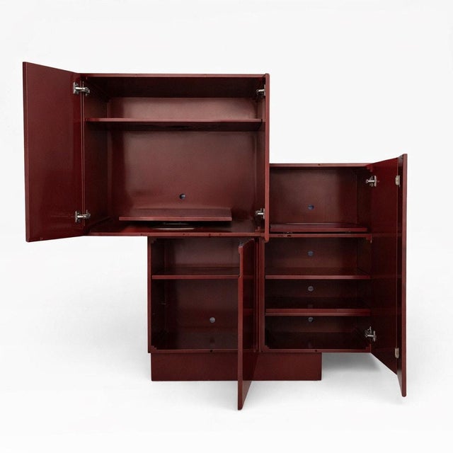 Late 20th Century Large Postmodern Oxblood Lacquer Bar or Media Cabinet, 60 In. For Sale - Image 13 of 16