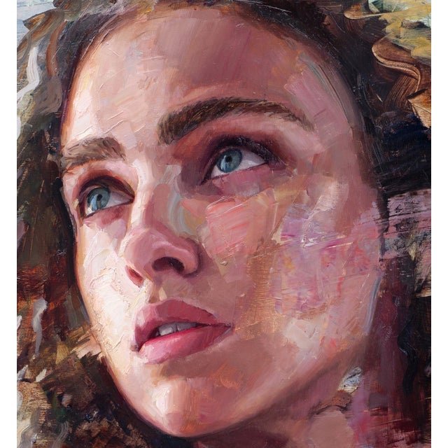 Contemporary Waiting for a Sign by Matt Talbert | Oil on panel Portrait of a woman looking upward. For Sale - Image 3 of 5